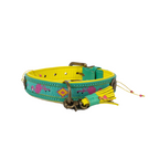 Colorful dog collar with floral patterns on a white background