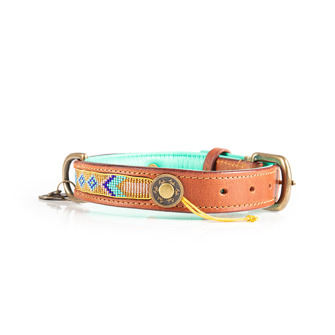 Indie Moon collar showing beads and leather