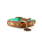 Dog collar with braided design and decorative elements on a white background