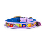 Dog collar with colorful beaded design on a white background