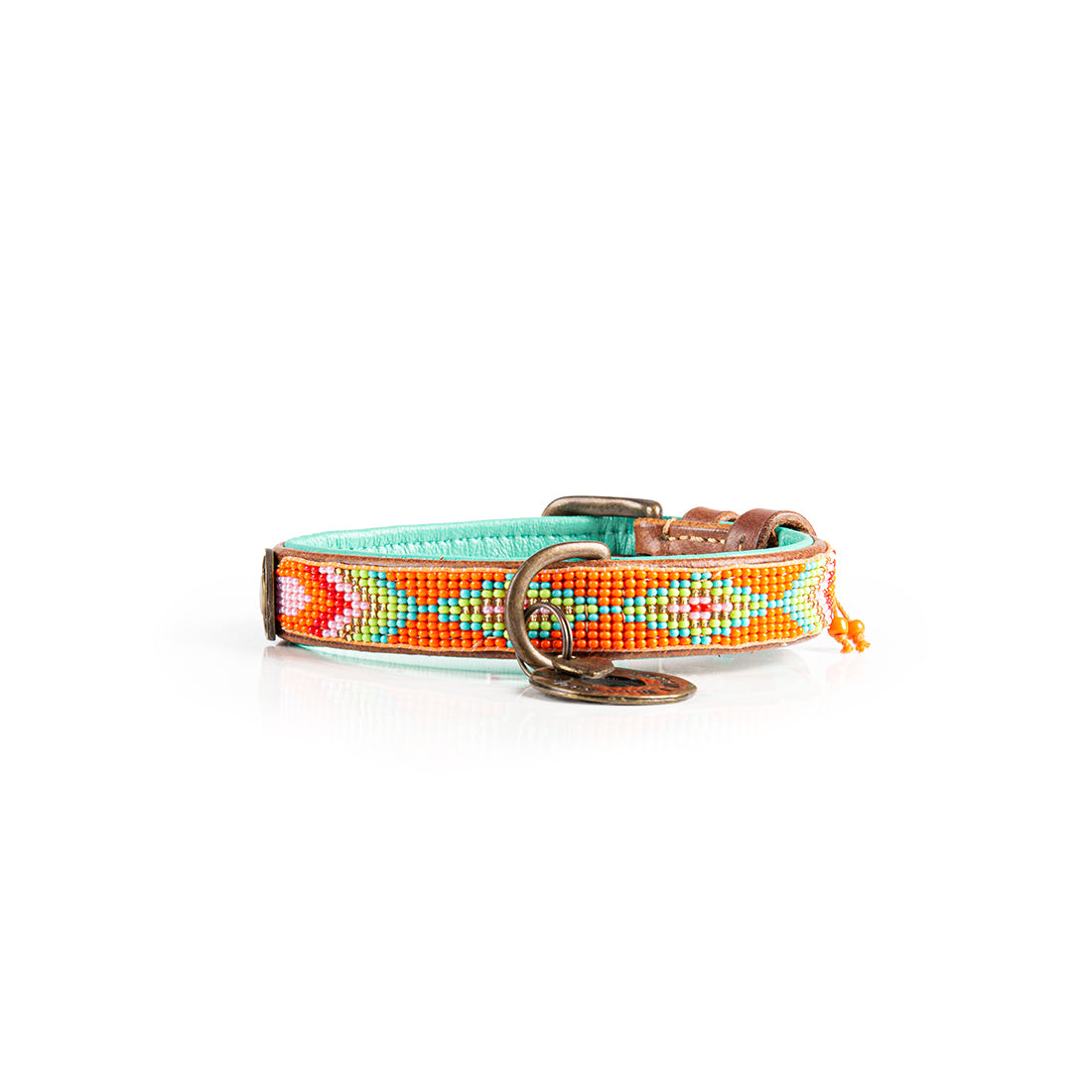 Dog collar with colorful pattern on a white background